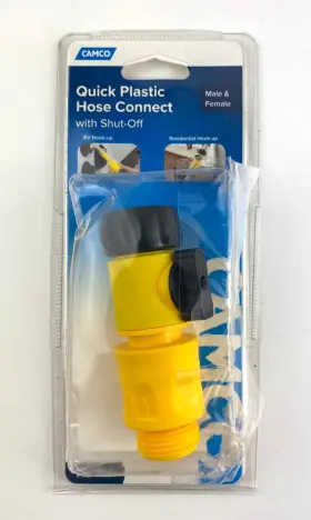 20103 Camco Quick Hose Connect With Shutoff Valve Yellow - Male And Female