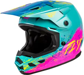 73-8680yl Fly Racing Youth Kinetic Drip Helmet Turquoise Pink Yellow Yl - Dot And Ece
