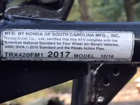 1hfte400xh430422g Honda Rancher 420 4x4 Frame Bill Of Sale 2017 Vin#
