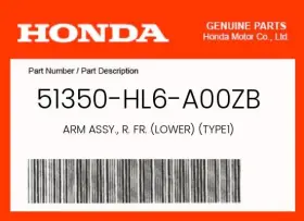 51350-hl6-a10zb Honda Genuine Arm Assy. R. Fr. Lower Type1 -