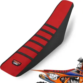 Mchst-002-re Mchmfg Universal Ribbed Dirt Bike Seat Cover - Gripper Soft For Black-red
