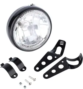 Gzg098 Qiilu 7inch Universal 12v H4 35w Round Motorcycle Yellow Headlight Black