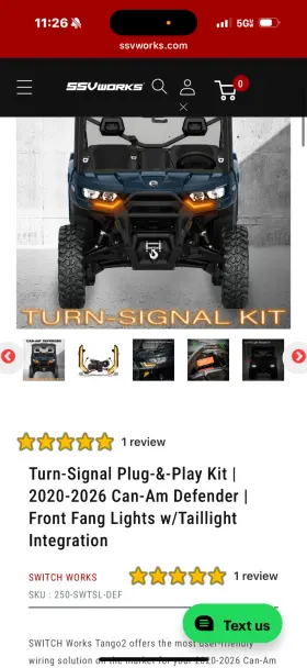 250-swtsl-def Ssv Works Can-am Defender Turn Signal Kit 2020-2026 Front Fang Lights