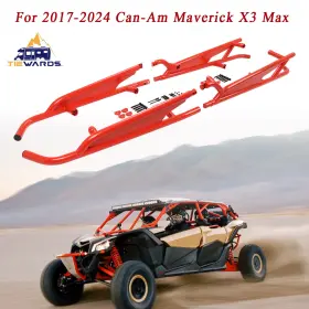 C330 Tiewards Nerf Bars Rock Sliders For 2017-2024 Can-am Maverick X3 Max 4 Seater Red Coated