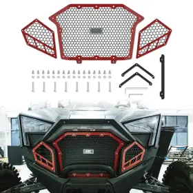 Ti-c1193v01 Tiewards Red Aluminum Front Mesh Grille For 20-24 Polaris Rzr Pro R/turbo R 3piece Design