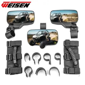 Dy-zt035 Wt Round Roll Bar Cage Rear View Mirrors Kit Fit Polaris Ranger Rzr Xp 1000/900/800