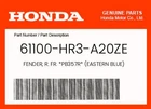Honda Genuine Fender, Fr. *PB357R* (eastern Blue) 61100-HR3-A20ZE New. Price: $40.96.