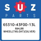 65310-43F00-13L Suzuki Rim,rr WHEEL(7X6.0AT)(SILVER) 6531043F0013L, New Genuine. Price: $141.34.