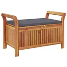 Vidaxl Garden Storage Bench, Solid Acacia Wood, Gray Cushion Included, Classic New. Price: $264.99.