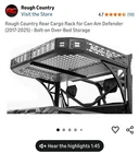 Rough Country Rear Cargo Rack For Can-am Defender HD8/HD9/HD10 97024 Read New. Price: $280.00.