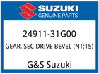 Suzuki Oem Part 24911-31G00 Gear,sec Drive Bevel (NT:15) New. Price: $223.56.