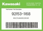 Kawasaki Genuine BOLT,FLANGED,10X140 92153-1168 New. Price: $14.50.