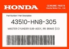Honda Genuine Master Cylinder Sub-assy., Rr. Brake (coo) 43510-HN8-305 New. Price: $106.56.